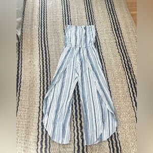 Drew Striped Gray & White Strapless Jumpsuit. NWT. Size S/P